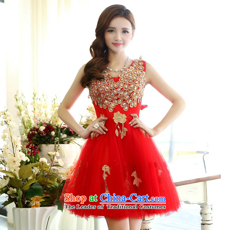 To Doi Shu Spring 2015 new red bows to bare shoulders bride small dress bon bon skirt performances evening dresses bridesmaid serving large 1517 Red L