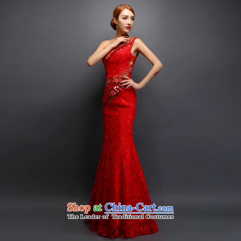 Love of the overcharged dress shoulder bride bows services red long water-soluble embroidery lace diamond retro crowsfoot sexy dress video THIN RED M, Sau San love of the overcharged shopping on the Internet has been pressed.