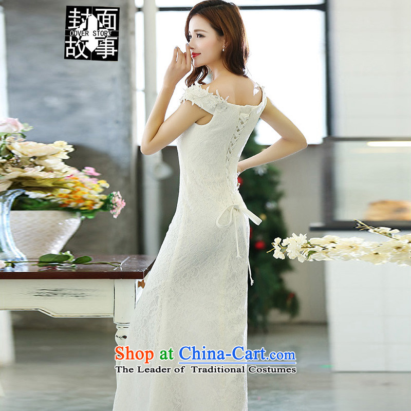 Cover Story 2015 new minimalist slotted shoulder crowsfoot video thin bride wedding dress bride to align the bows of the Sau San dinner dress with white women , L, Cover Story (COVER) SAYS shopping on the Internet has been pressed.