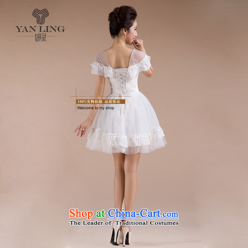 2015 new threw lace skirt the word yarn shoulder and sexy luxury sweet elegant small white M Yeon LF165 dress spirit has been pressed shopping on the Internet