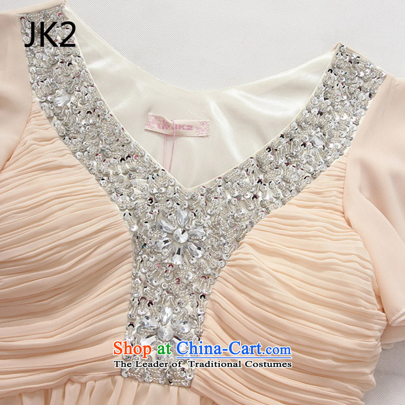  Annual meetings of the horn come on cuff JK2 chip V-neck-long gown chiffon dresses champagne color XXXL,JK2.YY,,, shopping on the Internet