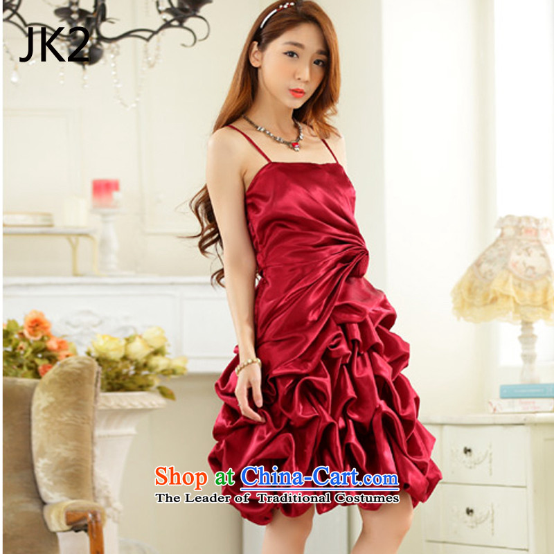 Stylish evening dress straps for wrinkle show skirt lanterns skirt host dress dresses JK2 wine red XXL,JK2.YY,,, shopping on the Internet
