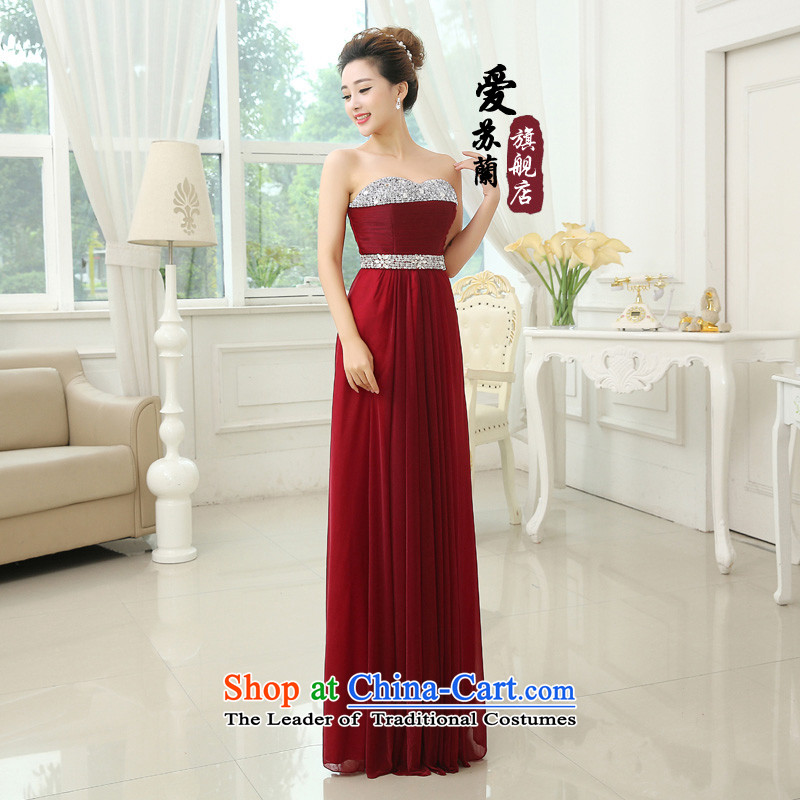 2015 New Long wedding dress wiping the chest evening dresses winter clothing winter pregnant women stylish bows bride evening deep red M