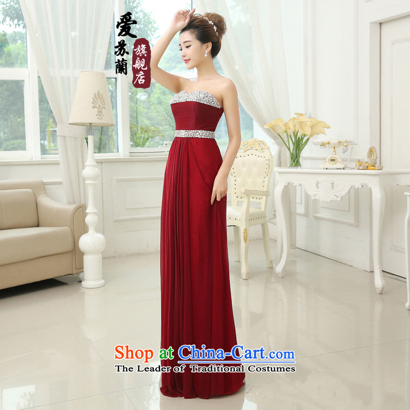 2015 New Long wedding dress wiping the chest evening dresses winter clothing winter pregnant women stylish bows bride evening deep red M love Su-lan , , , shopping on the Internet