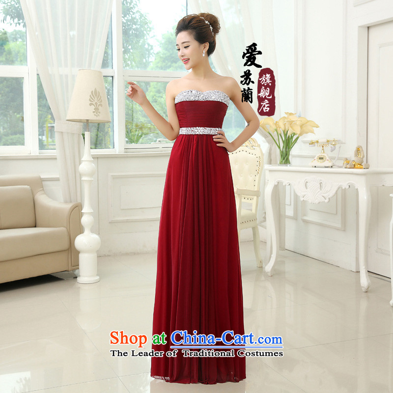 2015 New Long wedding dress wiping the chest evening dresses winter clothing winter pregnant women stylish bows bride evening deep red M love Su-lan , , , shopping on the Internet