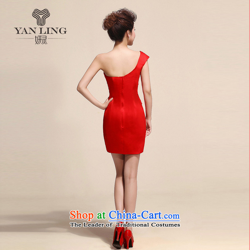 2015 bridesmaid short, champagne color small dress skirt fashion clothing welcome drink lace bows new banquet style small shoulder dress skirt LF149 RED , L, Charlene Choi spirit has been pressed shopping on the Internet