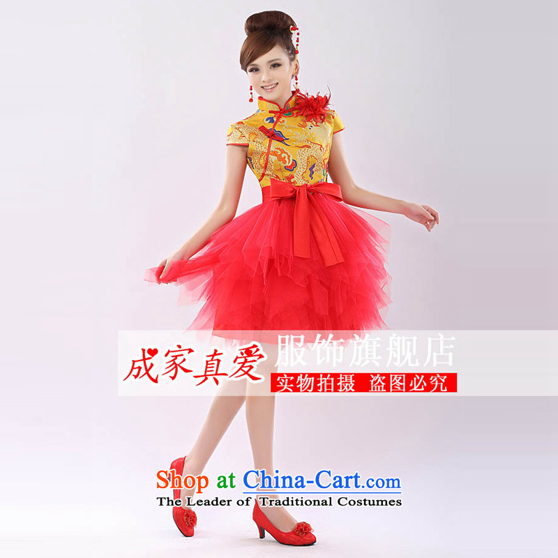 The knot true love robes of the dragon, improved Chinese marriage of autumn and winter clothing/red stylish bows length) Bride cheongsam red waist wave wrinkle S Chengjia True Love , , , shopping on the Internet