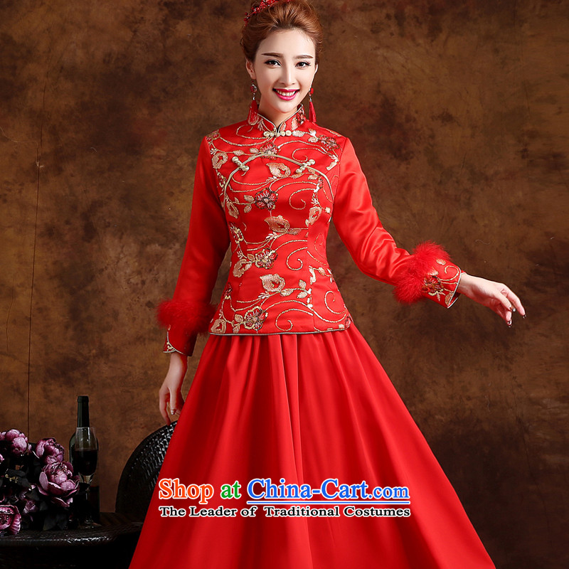 The knot true love winter bows services improved new 2015 qipao stylish wedding dress bride retro long-sleeved red M chengjia long True Love , , , shopping on the Internet