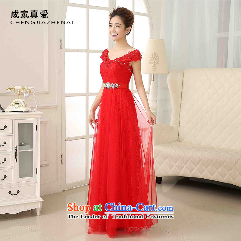 The knot true love bows Service Bridal Fashion 2015 new word wedding dresses shoulder deep V-Neck long marriage evening dress autumn and winter red XL, true love.... Chengjia shopping on the Internet
