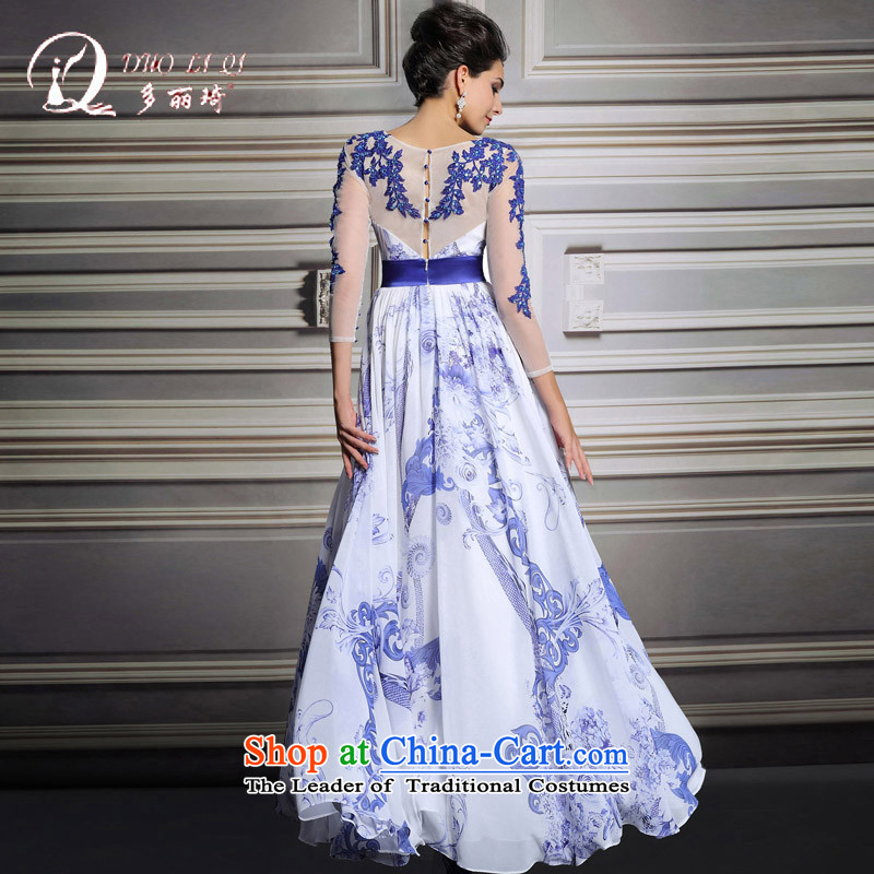 Doris Qi evening dresses spring 2015 China wind Mudan stamp long skirt presided over a long-sleeved blue dress White M, Doris Qi (doris dress) , , , shopping on the Internet