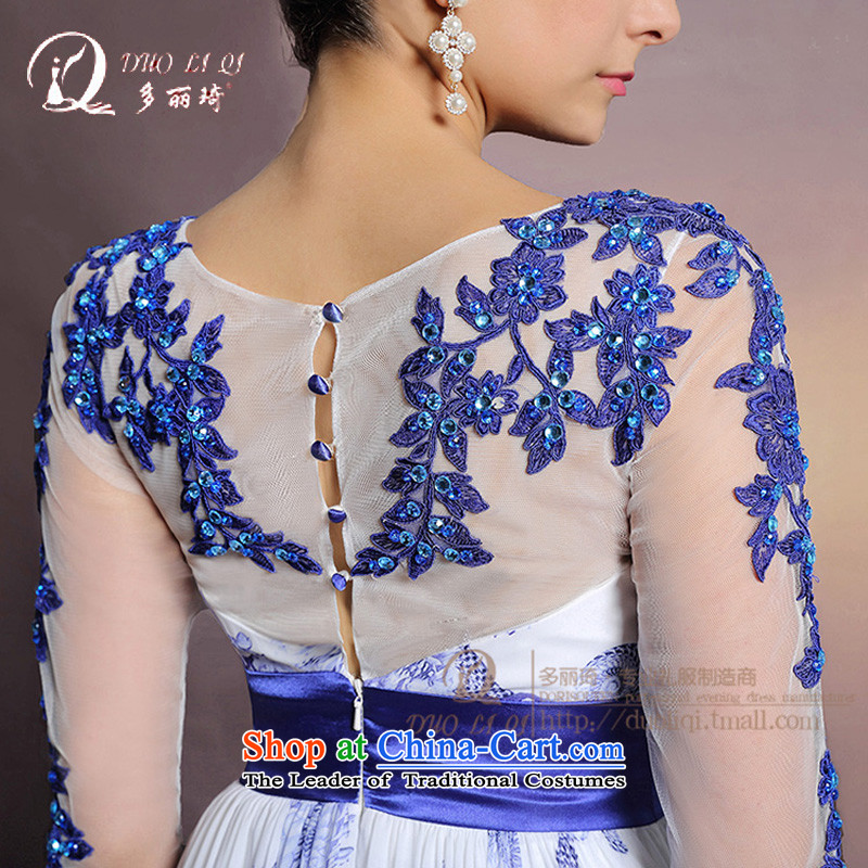 Doris Qi evening dresses spring 2015 China wind Mudan stamp long skirt presided over a long-sleeved blue dress White M, Doris Qi (doris dress) , , , shopping on the Internet