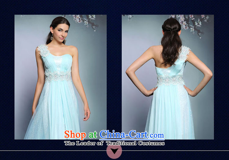 Doris Qi annual dinner dress 2014 winter is long, Sau San sexy shoulder banquet hosted blue dress with a light blue M picture, prices, brand platters! The elections are supplied in the national character of distribution, so action, buy now enjoy more preferential! As soon as possible.