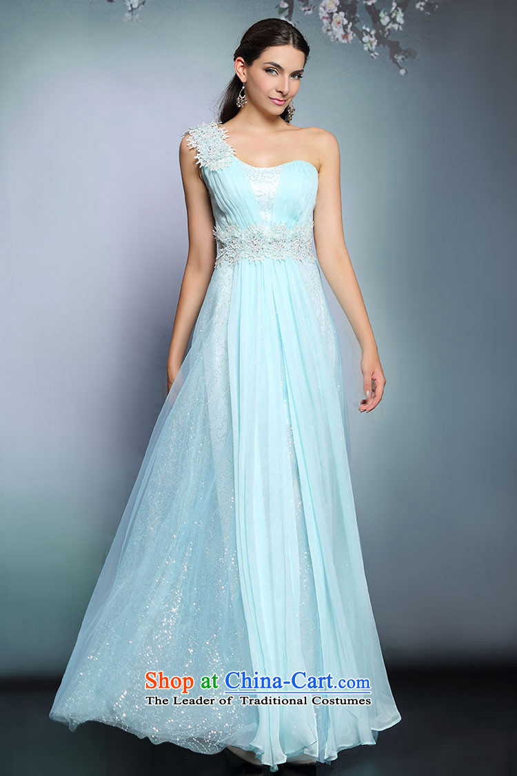 Doris Qi annual dinner dress 2014 winter is long, Sau San sexy shoulder banquet hosted blue dress with a light blue M picture, prices, brand platters! The elections are supplied in the national character of distribution, so action, buy now enjoy more preferential! As soon as possible.