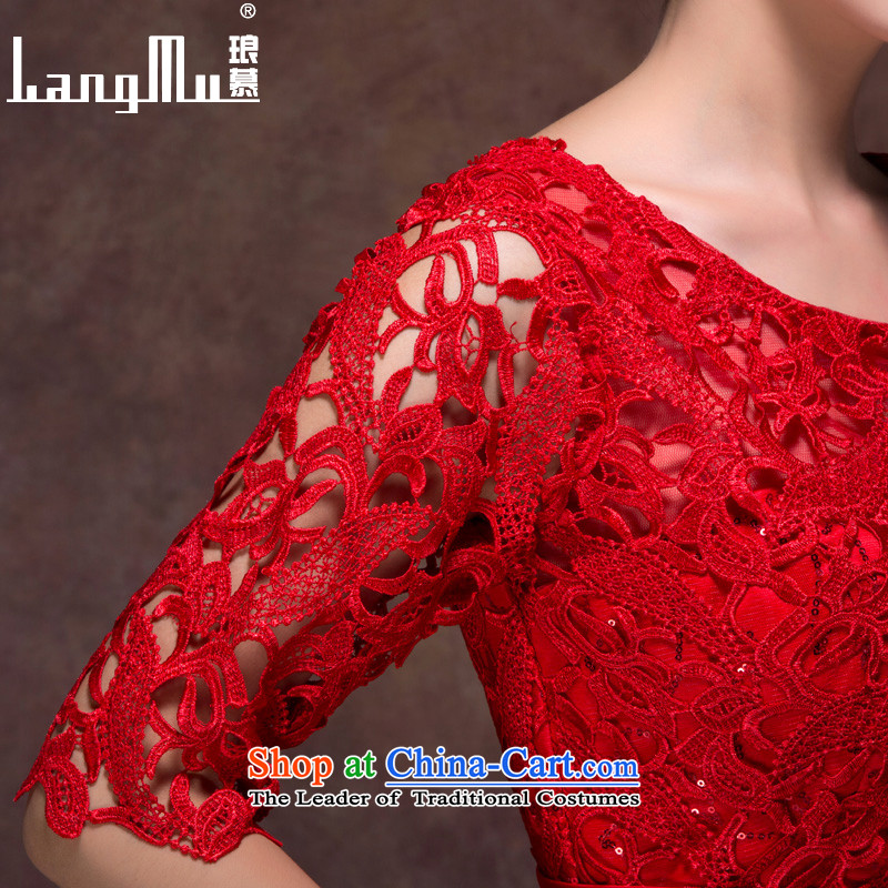The new 2015 Luang dress a field package version 7 to the Korea shoulder cuff lace Sau San video and slender, evening dresses bows to the Red M Luang shopping on the Internet has been pressed.