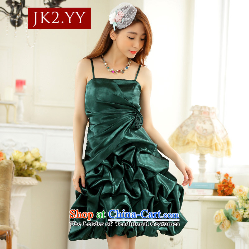  The Korean version of the stylish JK2 evening dress straps for wrinkle show skirt bridesmaid dress lanterns skirt host dress dresses XXXL Jade Green