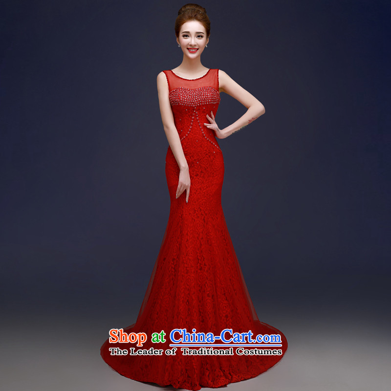 The privilege of serving-leung 2015 spring and fall new bride's annual meeting of persons chairing the marriage banquet long tail evening dress skirt red S, a service-leung , , , shopping on the Internet