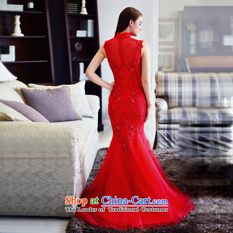 2015 Autumn and winter new wedding dresses marriage temperament cheongsam dress red collar bows services crowsfoot red tail 15cm tailored, full Chamber Fong shopping on the Internet has been pressed.