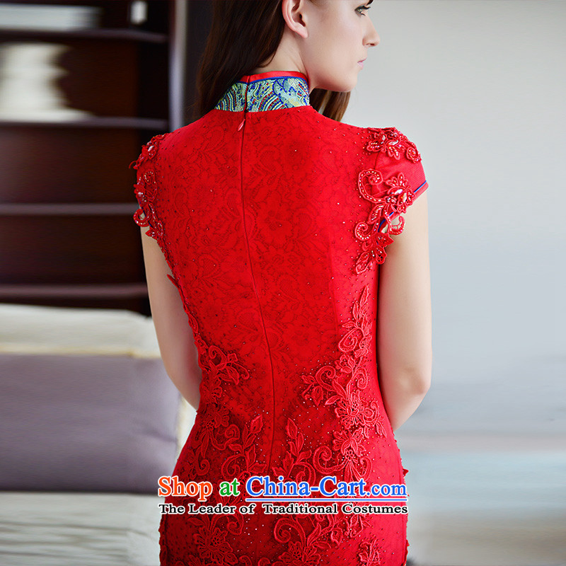 Full Chamber Fong bride cheongsam dress 2015 new winter) red collar package and lace tail crowsfoot long red tail serving drink 173-M, 30cm full Chamber Fong shopping on the Internet has been pressed.