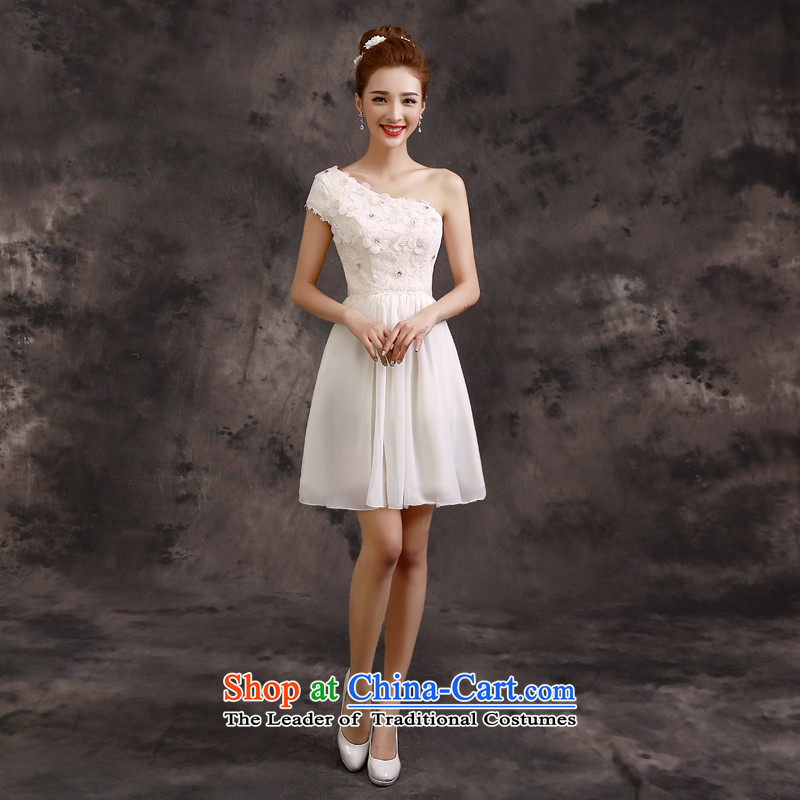 The privilege of serving-leung 2015 Summer new bridesmaid mission dress skirt champagne color short of small dress sister bridesmaids B02) - Beveled Shoulder , a service-leung , , , shopping on the Internet