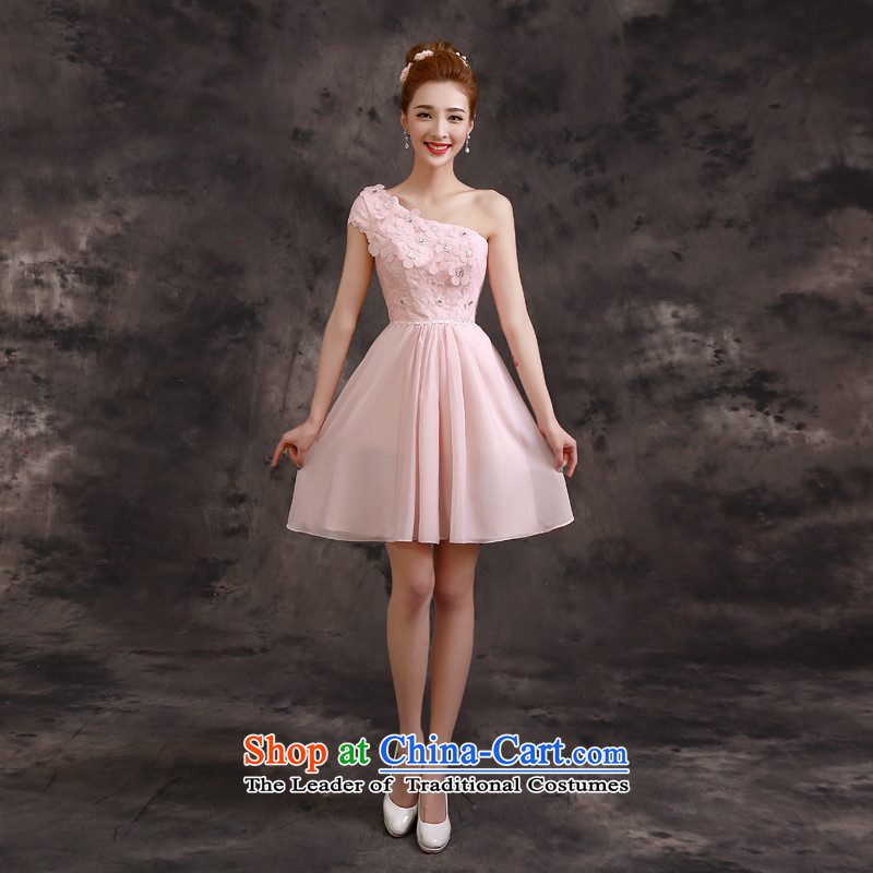 The privilege of serving-leung 2015 Summer new sister bridesmaid dress dress in short, small dress bridesmaids pink B02_ - Beveled Shoulder L