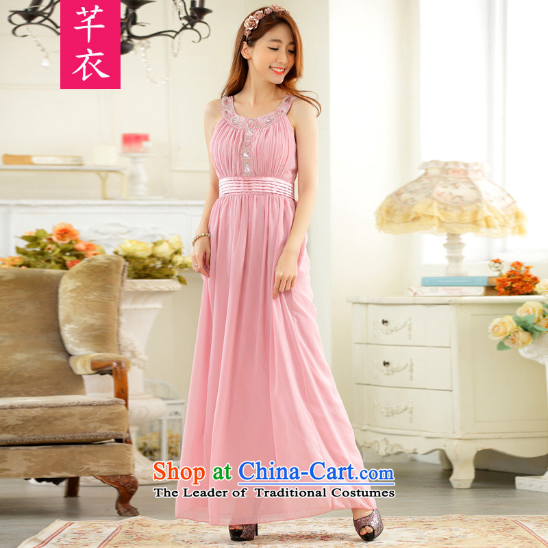 The 2015 new western plain manual nail on the Pearl River delta drilling-long gown xl women long skirt thick mm chiffon summer banquet dresses pink large 2XL 140-160 characters catty
