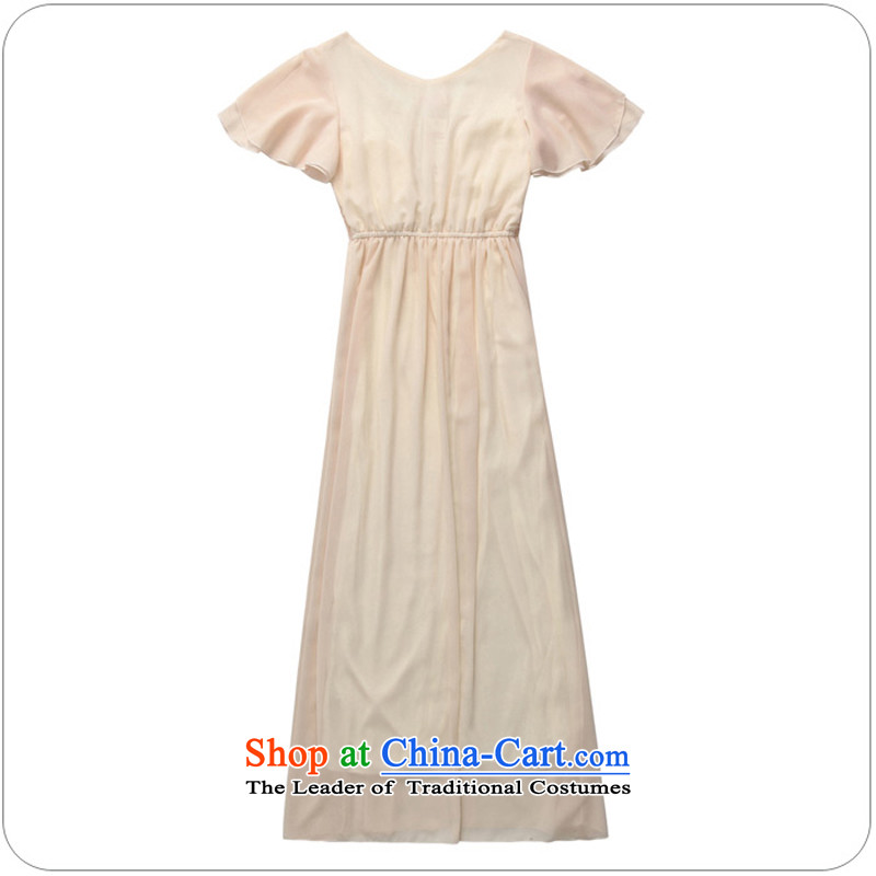 The 2015 annual meeting of atmospheric horn cuff new dress code for women on the intensity of chip V-neck-long gown thick mm western blizzard woven dresses champagne to large 3XL 160-180, Constitution Yi shopping on the Internet has been pressed.