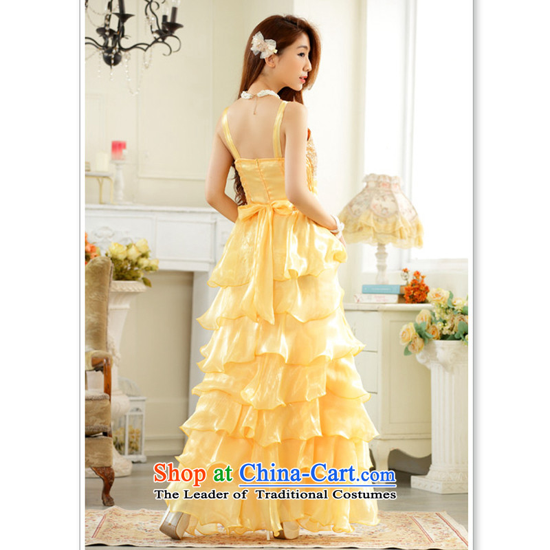 2015 evening performances which looked drug stores auspices skirt large princess skirt xl sexy straps long evening dresses thick mm wedding dresses yellow to large XL 120-140, Constitution Yi shopping on the Internet has been pressed.