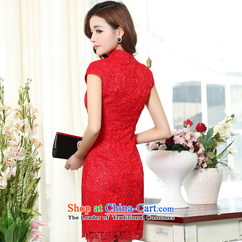  2015 spring season arrogance new bride services with bows short-sleeved cheongsam dress Wedding Dress Short, red lace picture color XXXL, arrogance OMMECHE season () , , , shopping on the Internet