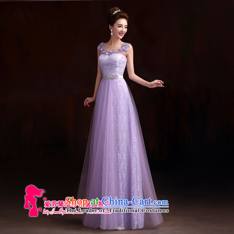 The magnificent French stereo embroidery luxury Princess Bride, Korean wedding dresses toasting champagne evening dress with a light purple love Su-lan has been pressed XL, online shopping