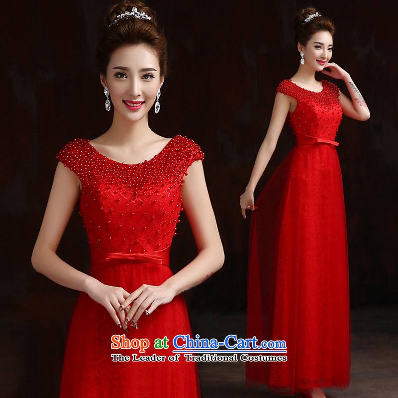 The new bride shoulders dress evening dress up like manually dress banquet bows dress stylish Sau San dress red S