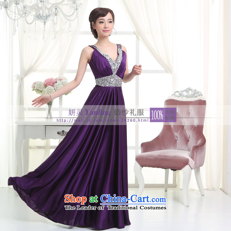 Charlene Choi Ling /YANLING2014 bride dress new V-Neck Strap long evening dresses show -14055 to purple XS, Charlene Choi Spirit (yanling) , , , shopping on the Internet