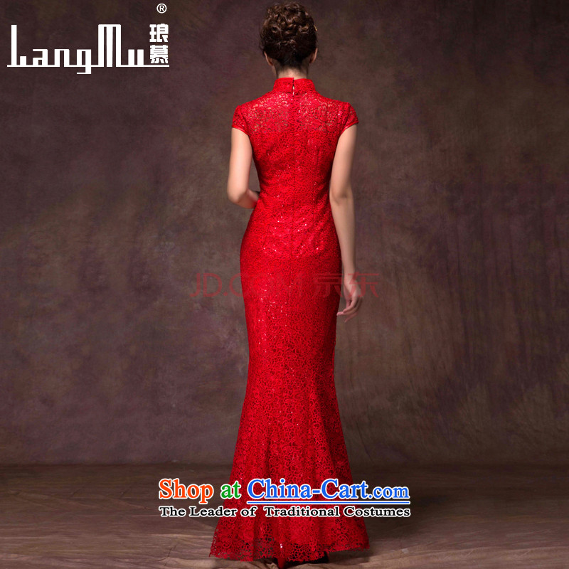 The new 2015 Luang Bridal Fashion bows dress red dress long crowsfoot Sau San Mock-neck wedding dress red size custom, Luang in , , , shopping on the Internet