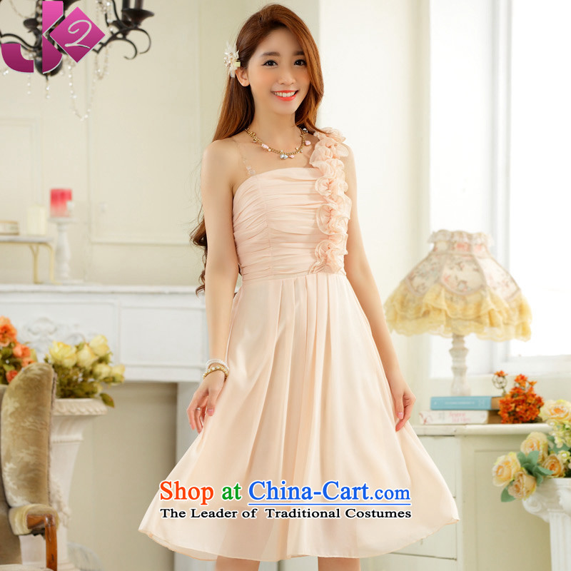 ?Stylish wedding season and sisters Jk2.yy skirt fungus single shoulder chiffon dress dresses in larger apron bridesmaid serving champagne color?XL recommendations about 130
