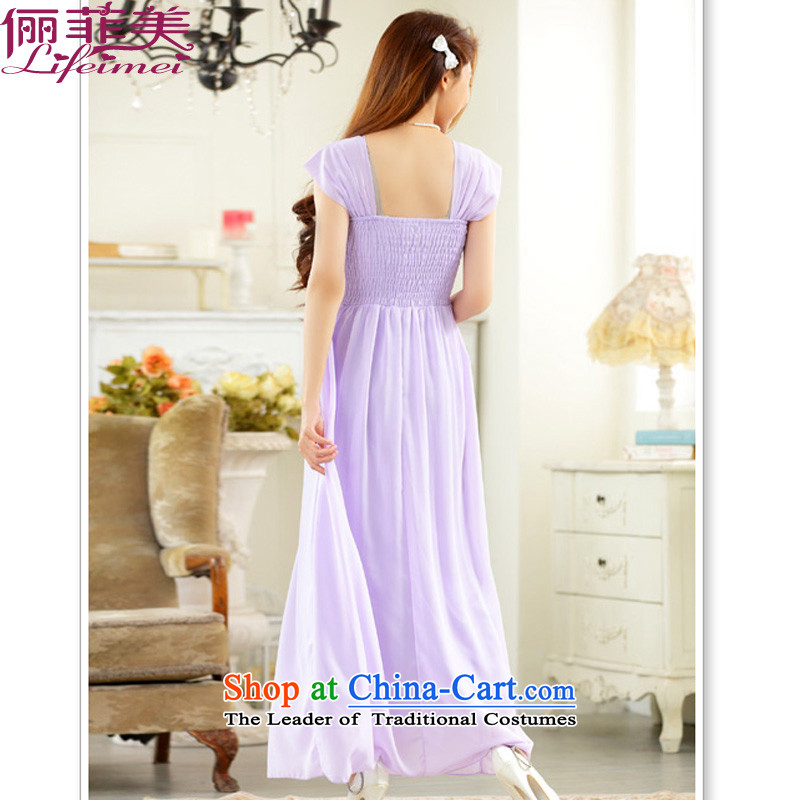 158 and the 2015 Korea Women's large elegant manually staple bead evening dresses and sisters skirt long chiffon small dress party for long skirt purple will  F 90-115, 158 for and , , , shopping on the Internet