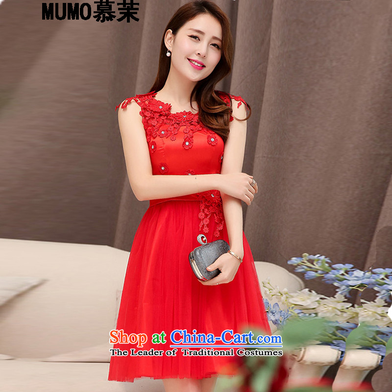 The recipient in the autumn 2015 Women's new lace wedding dresses OSCE root of small embroidered short sleeveless evening dress skirt performances followed bridesmaid service bridal dresses female RED M