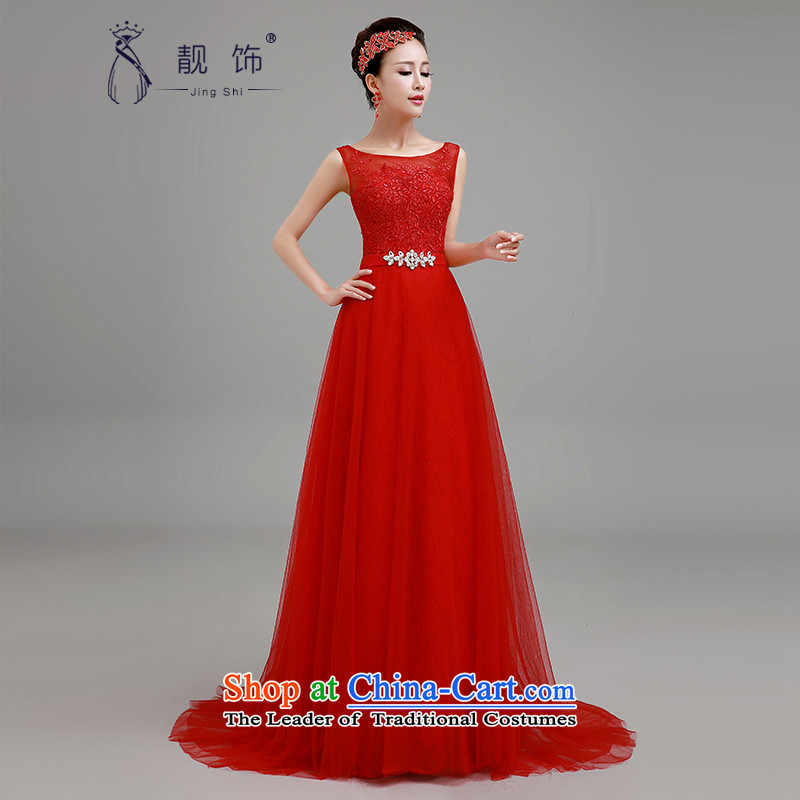 The new 2015 International Friendship bride red dress lace long tail bridal dresses bows services large red tailM