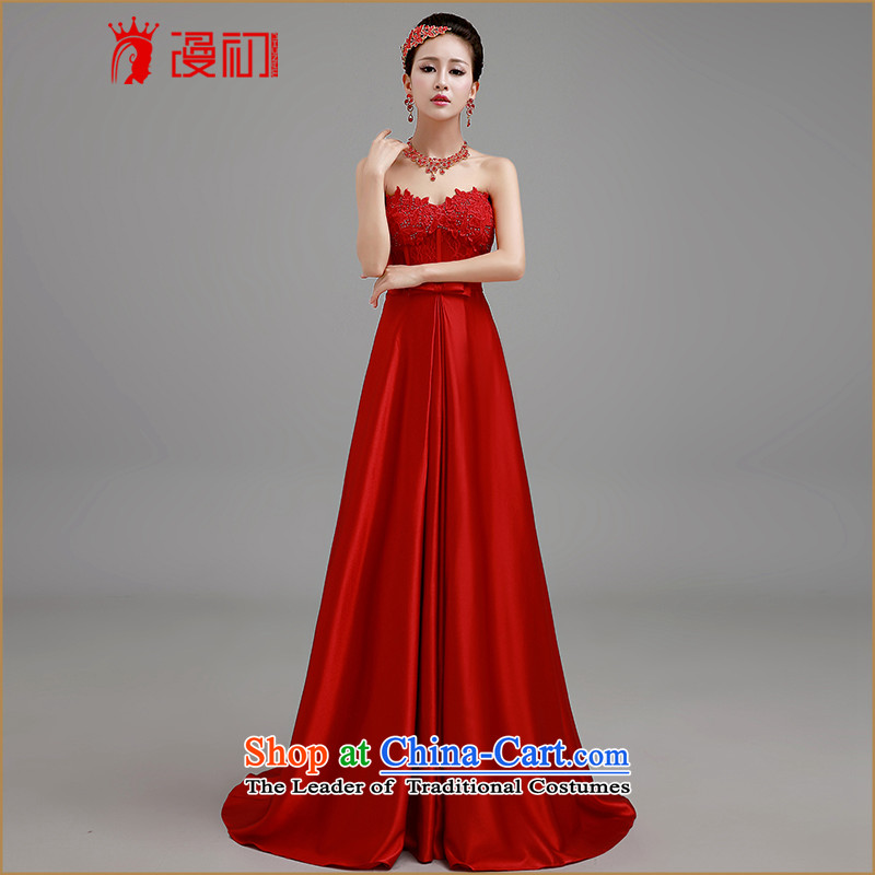 In the early 2015 new man wedding dresses red bows Service Bridal wedding dress long winter auspices to align the red evening dresses, XXL