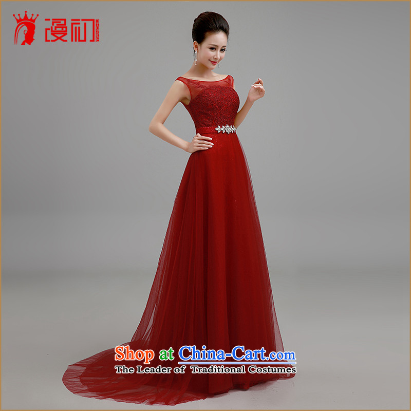 In the early 2015 new man bride red dress long tail dress bows service reception dress evening dress dark red tail XXL, early man , , , shopping on the Internet