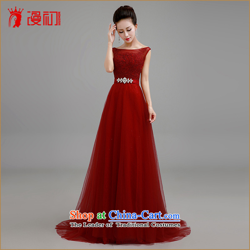 In the early 2015 new man bride red dress long tail dress bows service reception dress evening dress dark red tail XXL, early man , , , shopping on the Internet