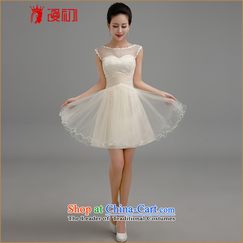In the early 2015 new man short of red dress bride bows services advanced lace strap bridesmaid serving short skirt champagne color M