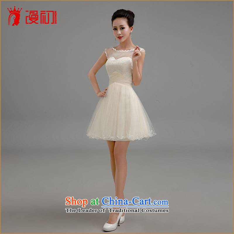 In the early 2015 new man short of red dress bride bows services advanced lace strap bridesmaid serving short skirt champagne color M early man , , , shopping on the Internet
