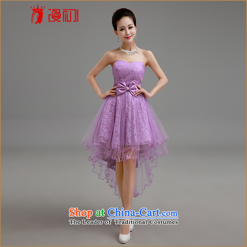 In the early 2015 new definition of small dress wiping the chest lace front stub long after bridesmaid small dress bon bon skirt straps small dress sister skirt bridesmaid serving a light purple? XL