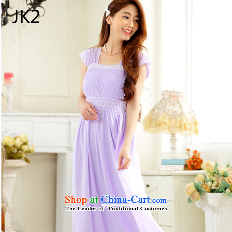 Elegant new 2015 JK2 black shoulder dress manually staple pearl sister skirt long chiffon dress 96 28 purple XXL,JK2.YY,,, shopping on the Internet