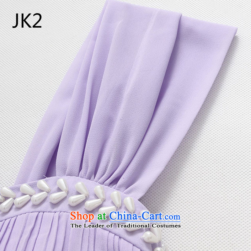 Elegant new 2015 JK2 black shoulder dress manually staple pearl sister skirt long chiffon dress 96 28 purple XXL,JK2.YY,,, shopping on the Internet