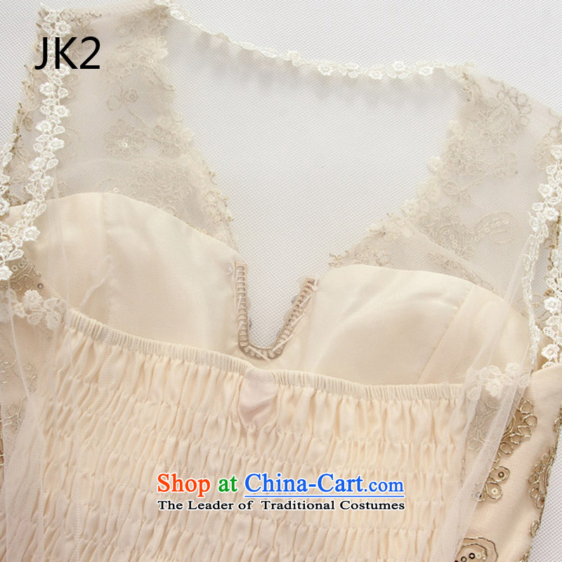 Jk2  bead chain V-Neck stylish irregular gauze evening dresses larger dresses 9928 champagne color XXXL,JK2.YY,,, shopping on the Internet