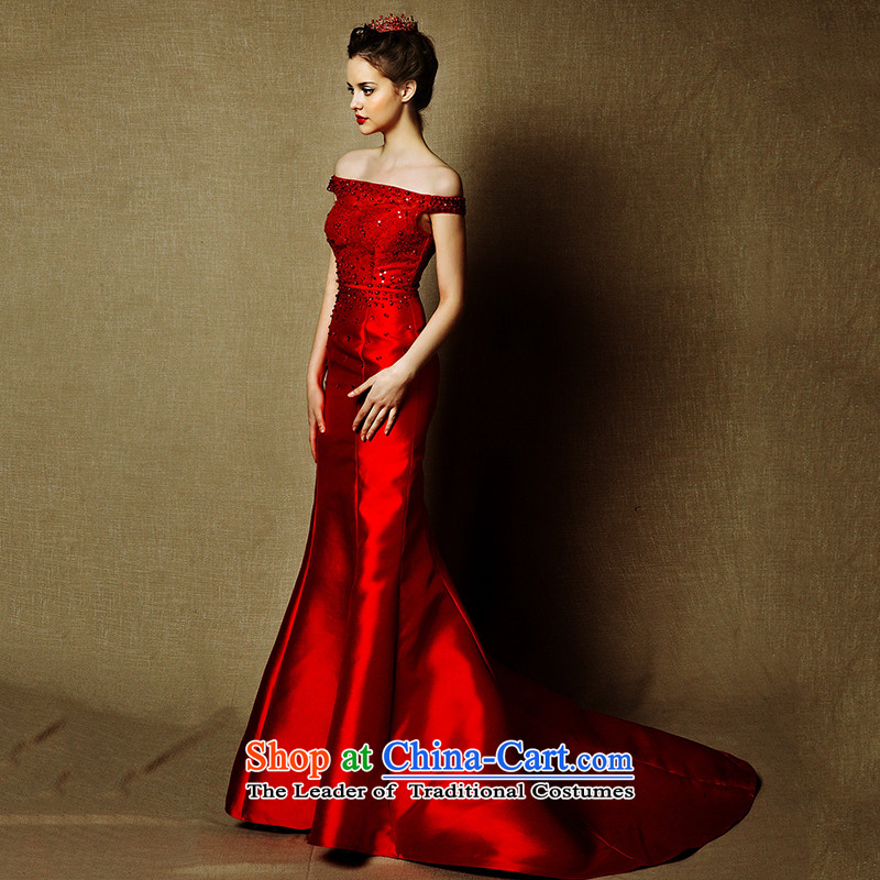 The 2015 new HIV wedding Charlotte a shoulder crowsfoot dinner dress field service bridal dresses bows elegant red , L, HIV in , , , shopping on the Internet