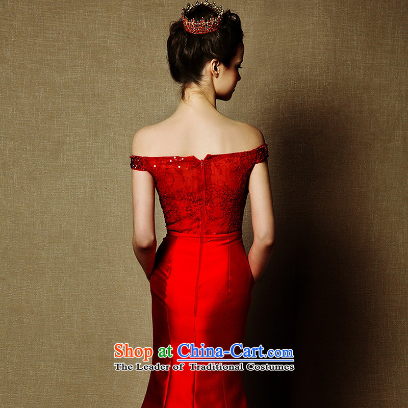 The 2015 new HIV wedding Charlotte a shoulder crowsfoot dinner dress field service bridal dresses bows elegant red , L, HIV in , , , shopping on the Internet