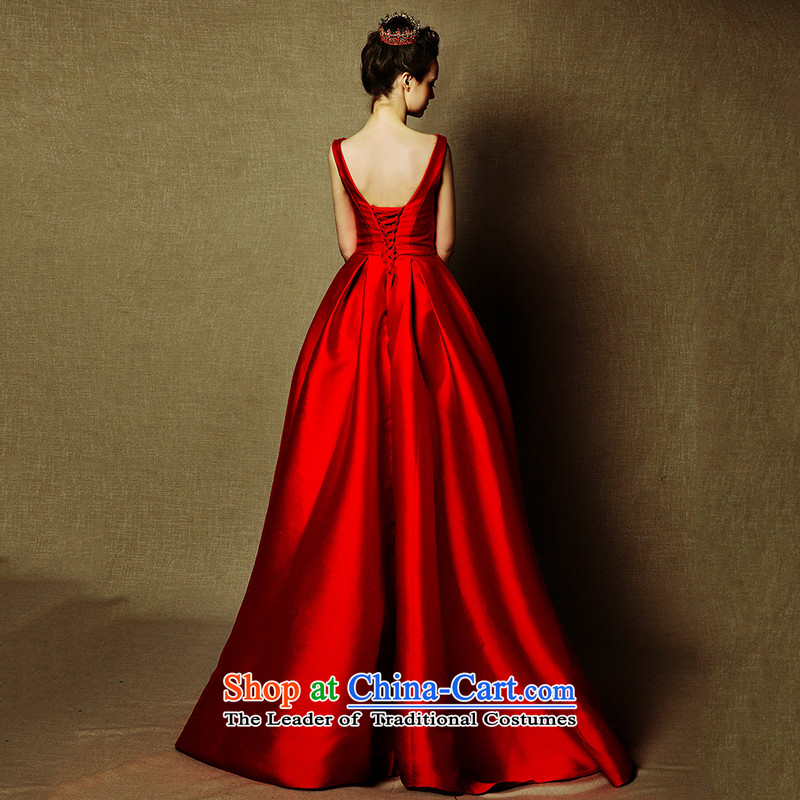 The wedding dresses HIV NEW 2015 Lanneau Red slotted shoulder Length Of Tail bows to dress , the red HIV shopping on the Internet has been pressed.