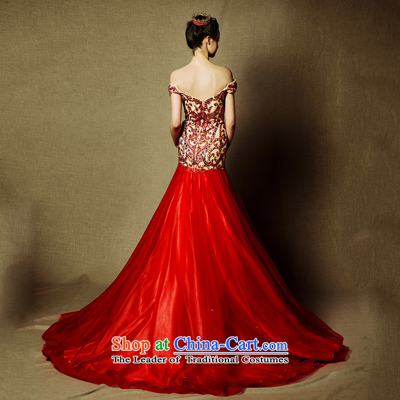The wedding dresses HIV NEW 2015 Tysan Red slotted shoulder length) bows tail crowsfoot evening dresses RED M HIV in , , , shopping on the Internet