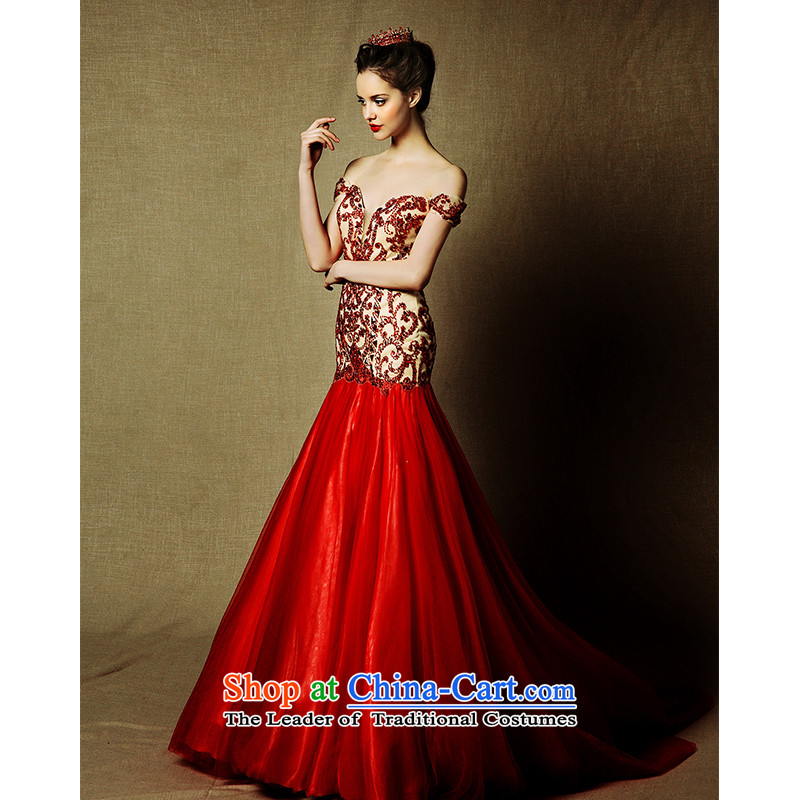 The wedding dresses HIV NEW 2015 Tysan Red slotted shoulder length) bows tail crowsfoot evening dresses RED M HIV in , , , shopping on the Internet